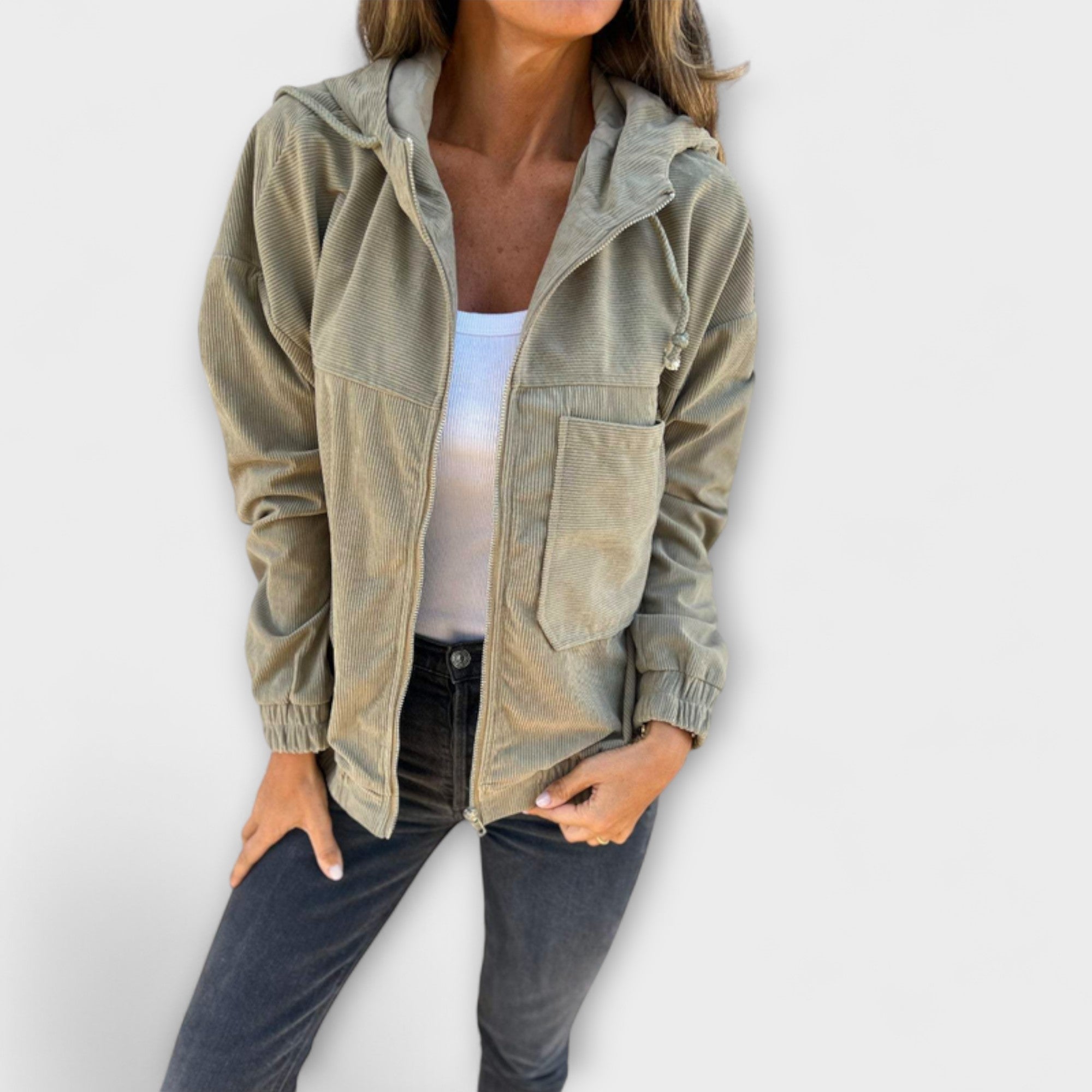 Olivia&Grace | Ella - Corduroy Zip-Up Hooded Jacket