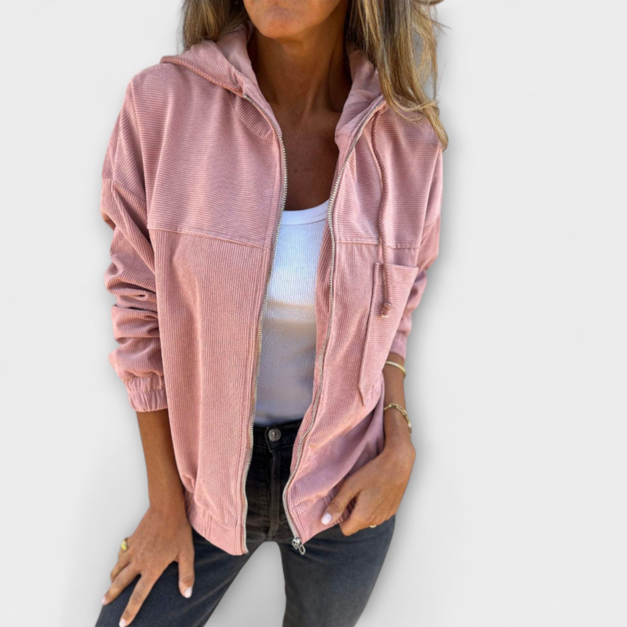 Olivia&Grace | Ella - Corduroy Zip-Up Hooded Jacket