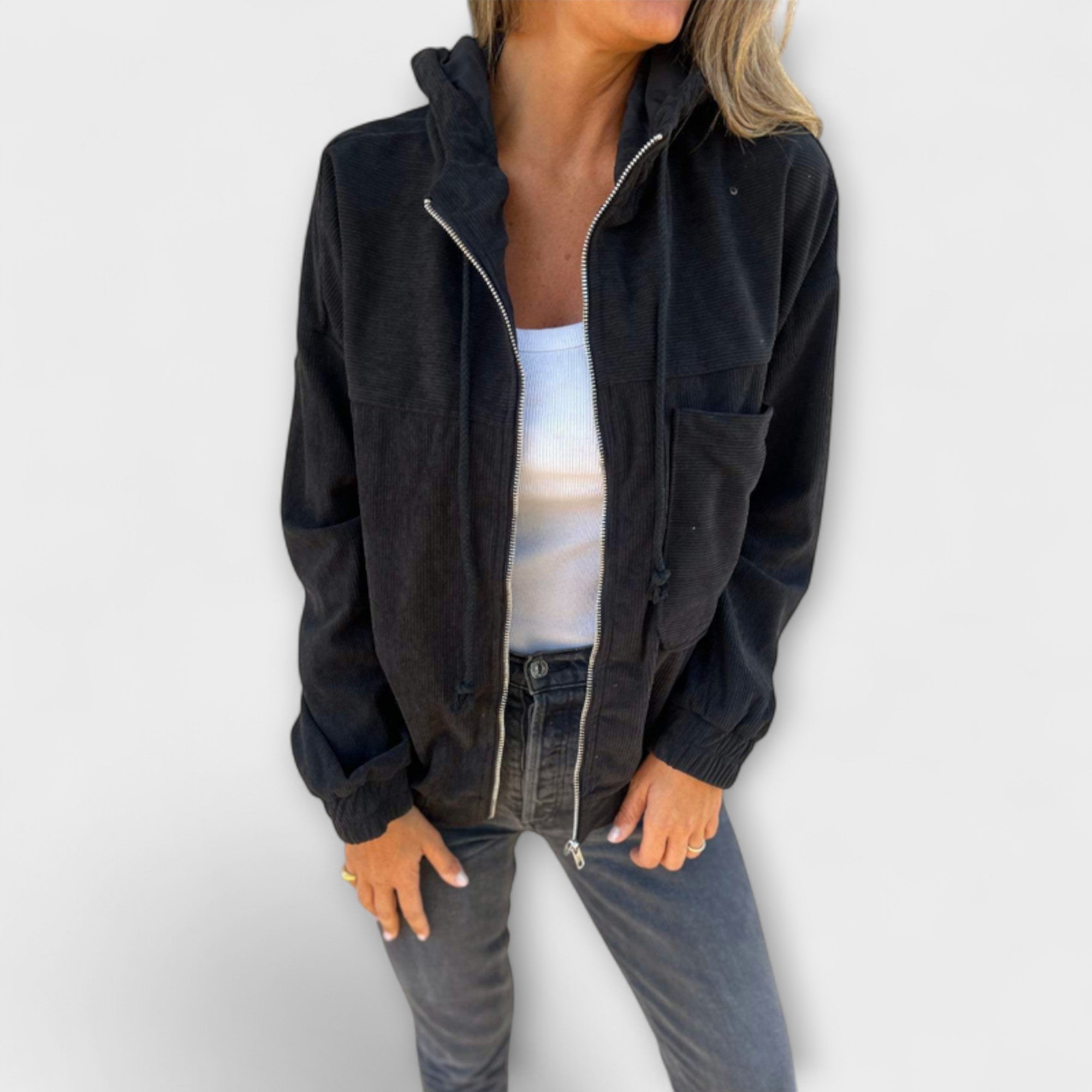 Olivia&Grace | Ella - Corduroy Zip-Up Hooded Jacket