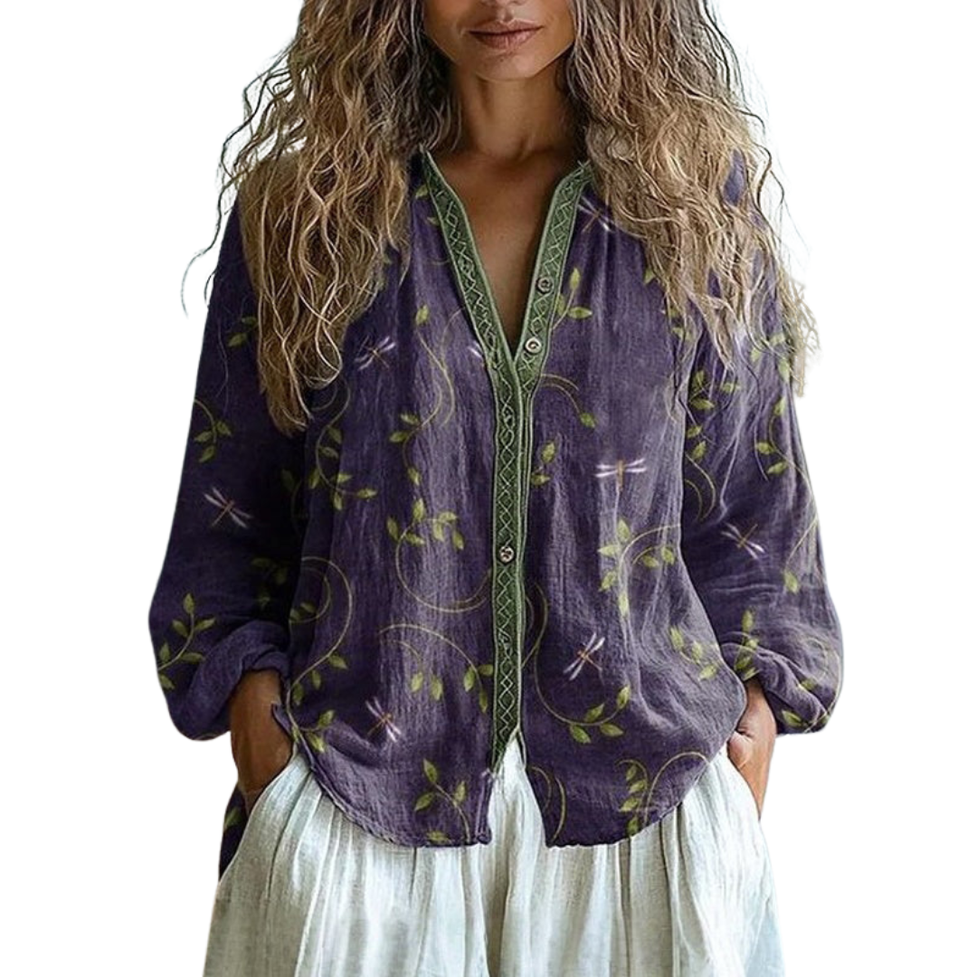 Olivia&Grace | Ambre™ - Vintage Leaf Print Blouse