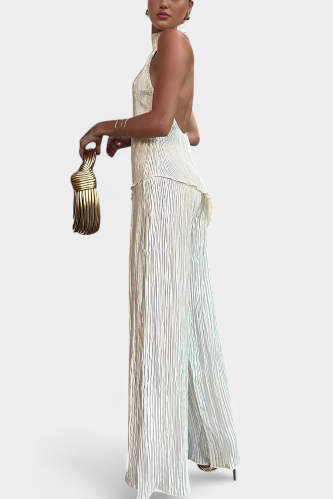 Joanna® | Pilarica Elegant Pleated Set of Asymmetric Top and Flowy Pants