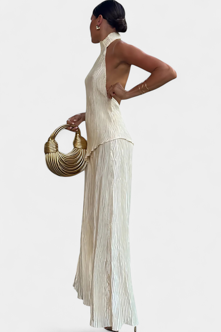 Joanna® | Pilarica Elegant Pleated Set of Asymmetric Top and Flowy Pants