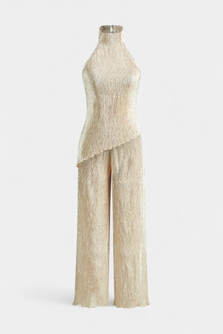 Joanna® | Pilarica Elegant Pleated Set of Asymmetric Top and Flowy Pants