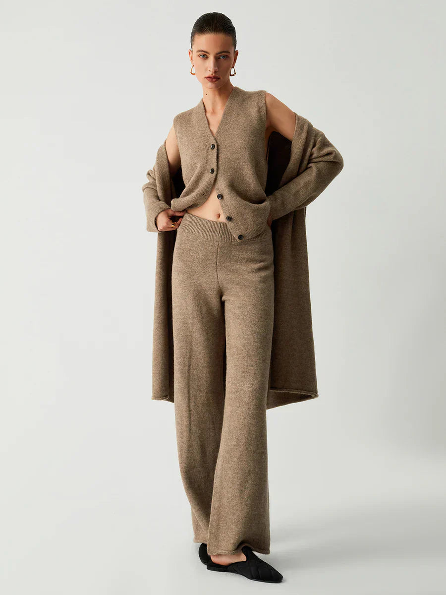 Alexandra® | Leisure Long Cardigan Three Piece Pants Set
