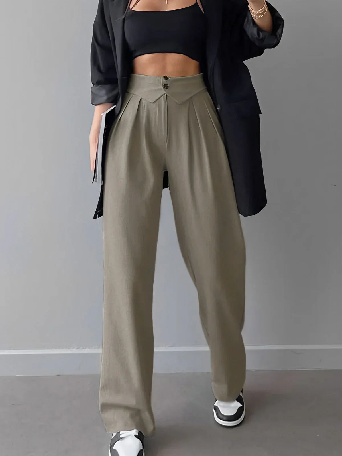 Veronika® | Street Fold Over Waistband Straight Leg Dress Pants