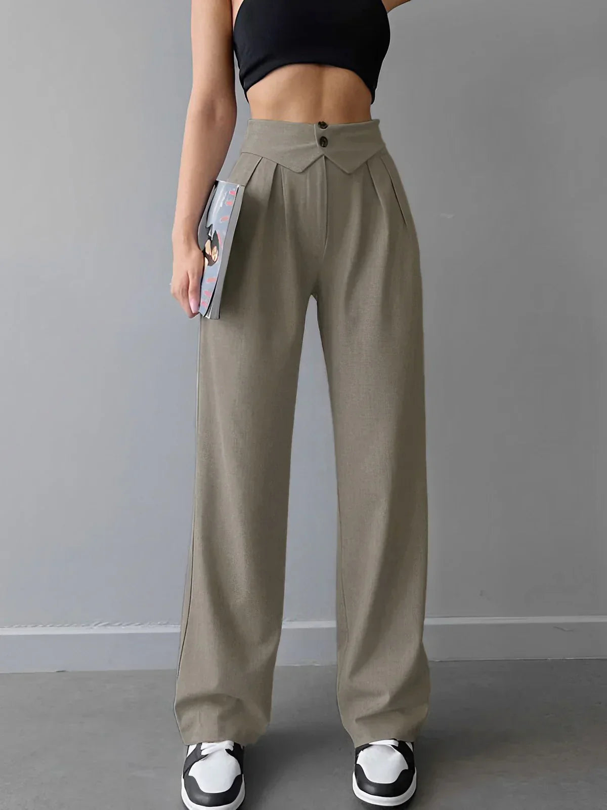 Veronika® | Street Fold Over Waistband Straight Leg Dress Pants