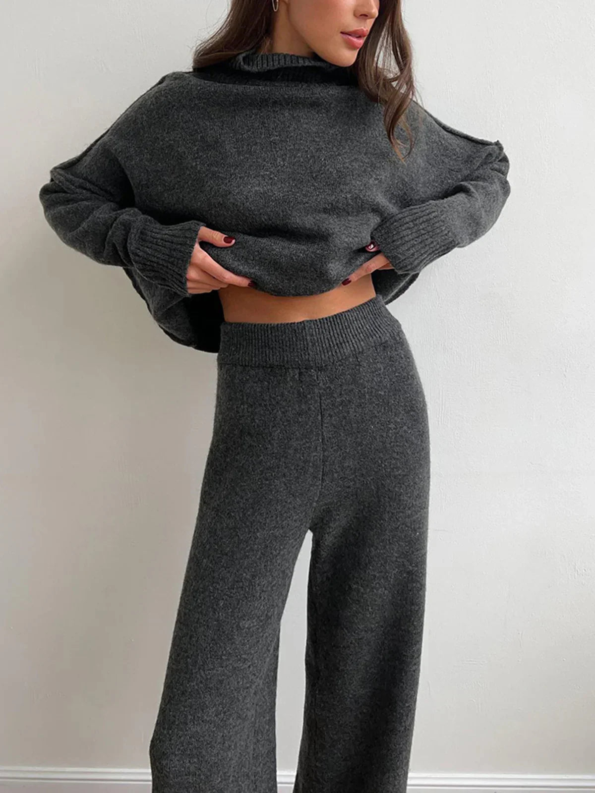 Milena® | Plain Turtleneck Knit and Pants Set
