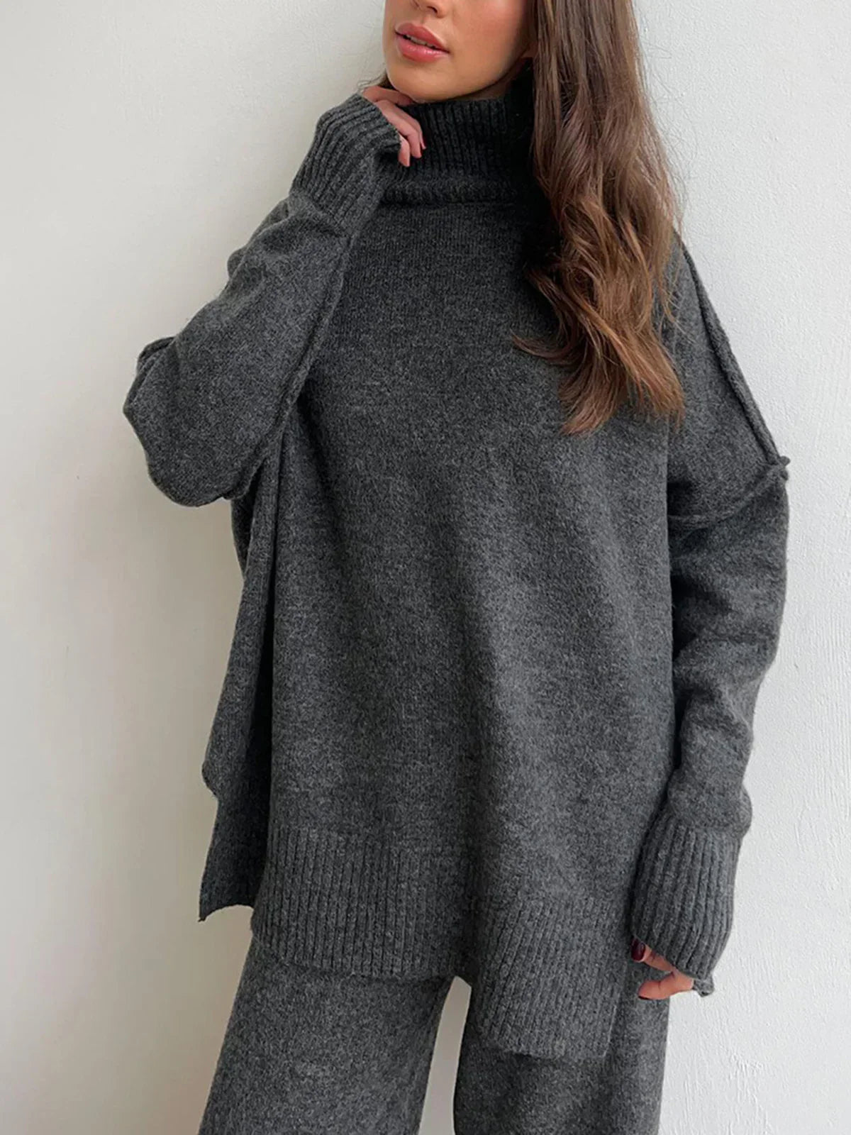 Milena® | Plain Turtleneck Knit and Pants Set