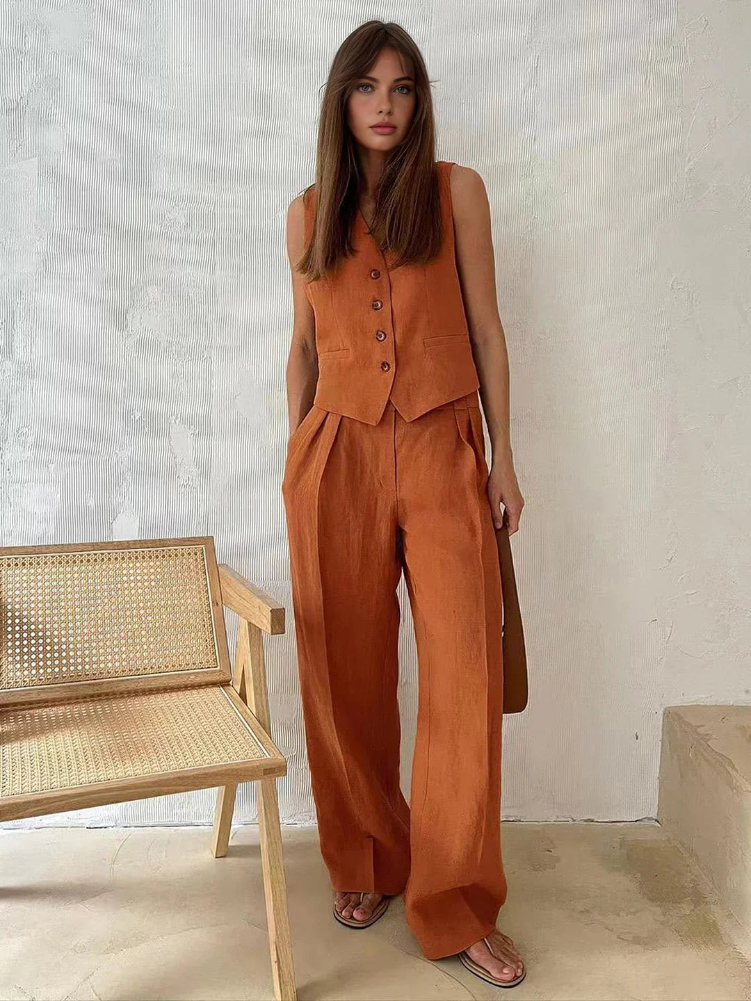Laura® | Always Chic Cotton & Linen Pants Matching Set