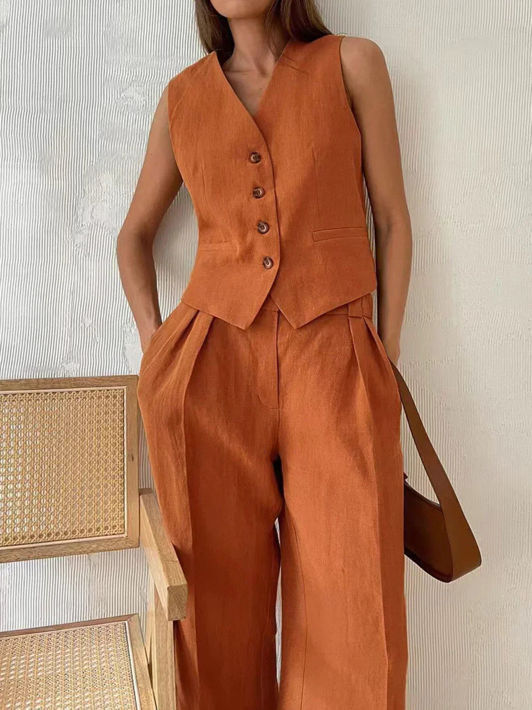 Laura® | Always Chic Cotton & Linen Pants Matching Set