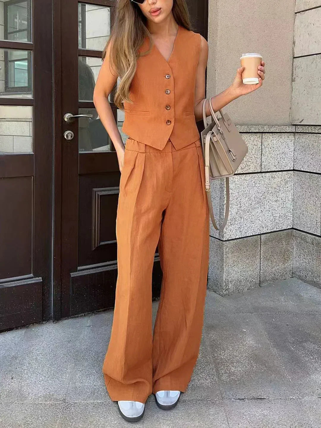 Laura® | Always Chic Cotton & Linen Pants Matching Set