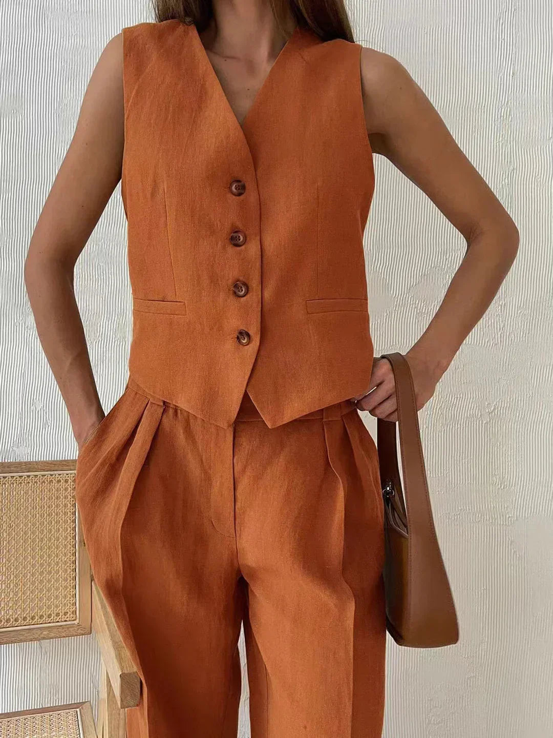 Laura® | Always Chic Cotton & Linen Pants Matching Set