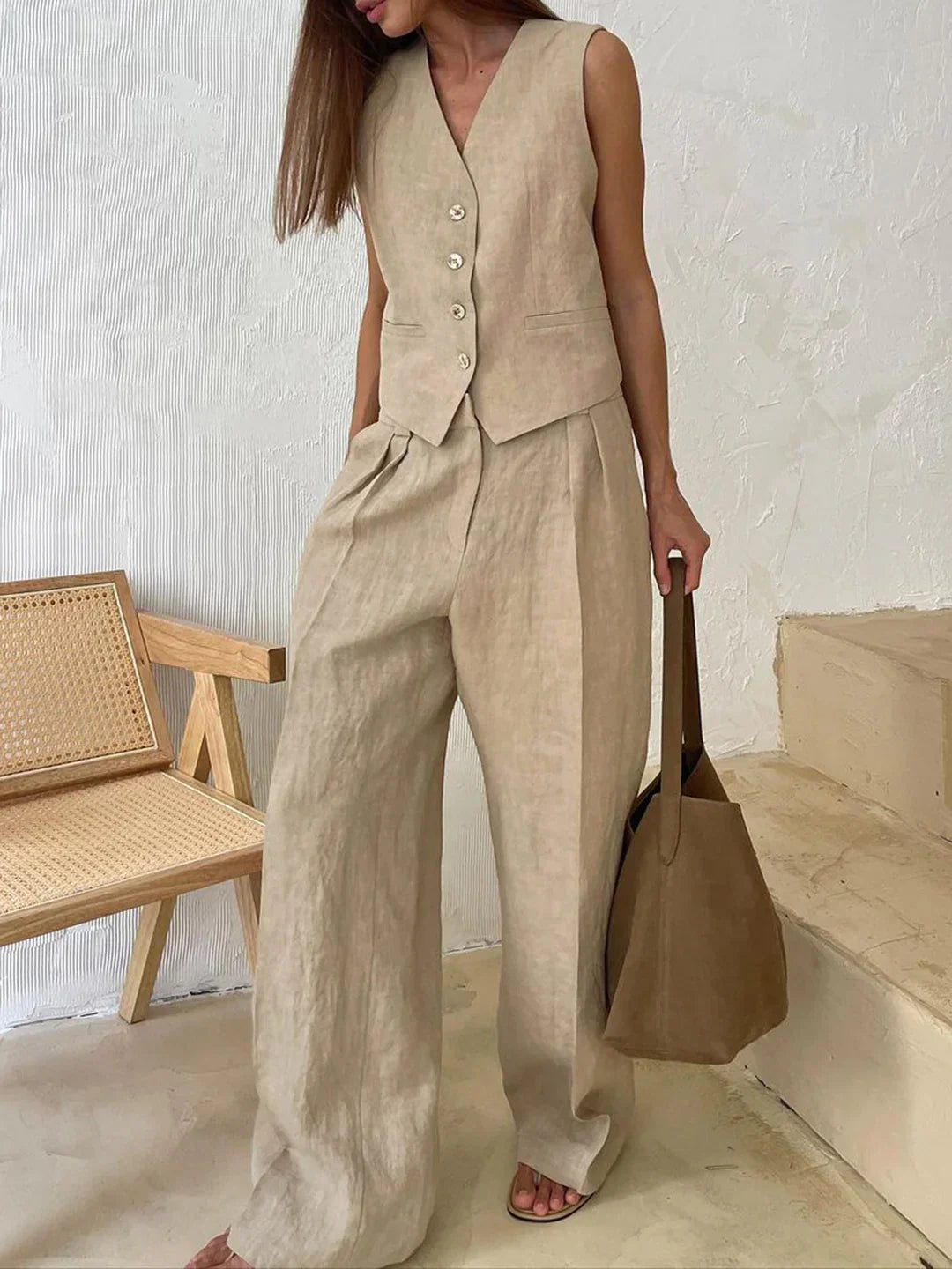 Laura® | Always Chic Cotton & Linen Pants Matching Set