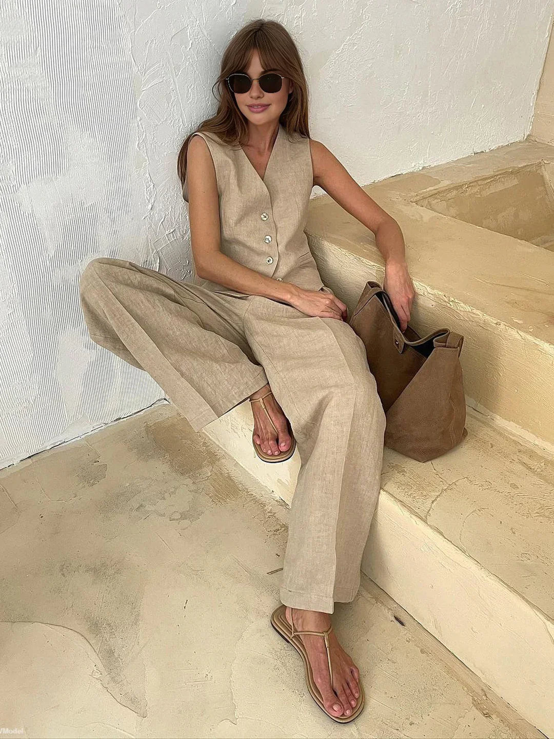 Laura® | Always Chic Cotton & Linen Pants Matching Set