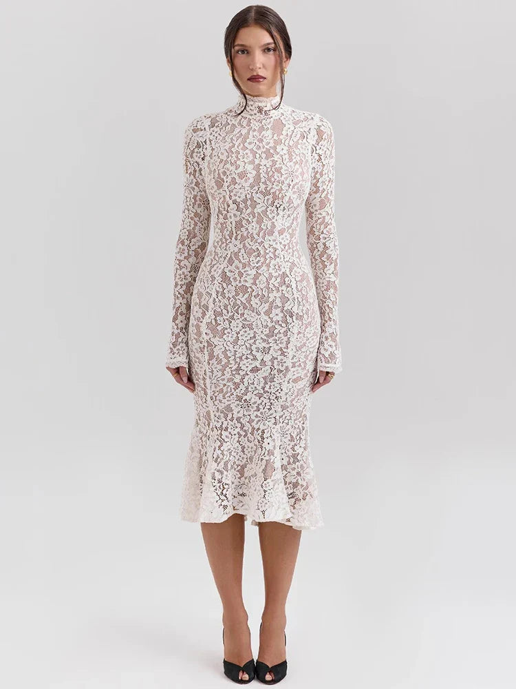 Riley™ - Lace Bodycon with High Neck and High Waist