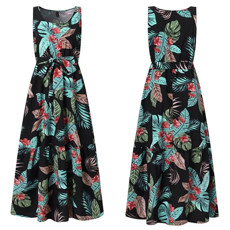 Elora™ – Floral Maxi Dress with Waist-Defining Tie
