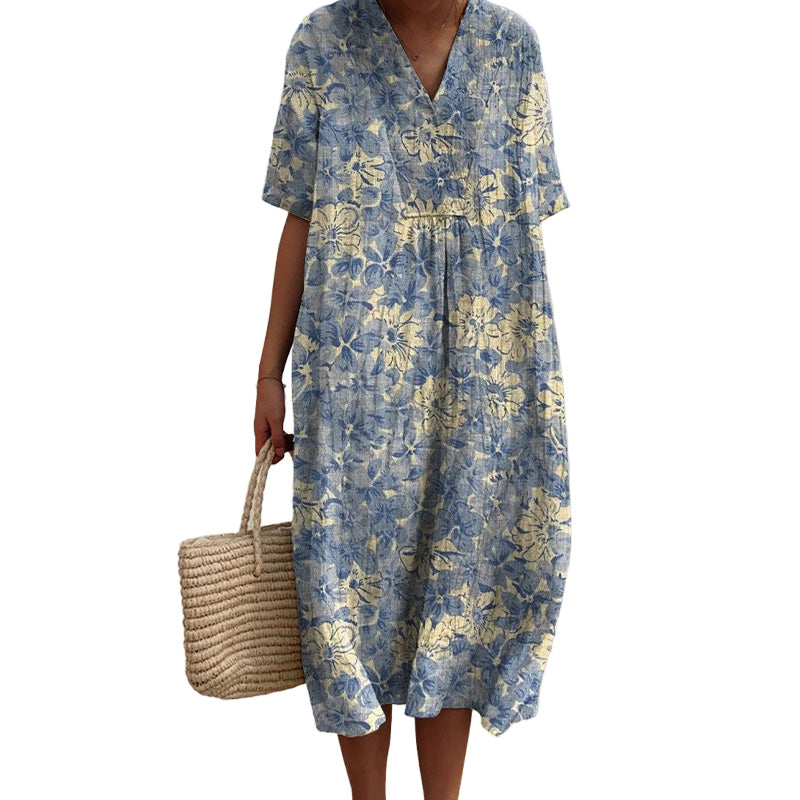 Amira – Soft V-Neck Floral Midi Dress