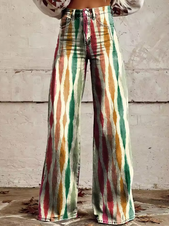 Alice™ | Earth-toned Wide Leg Pants with Ruffled Edge