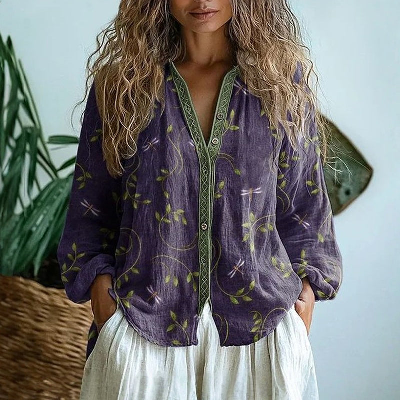 Olivia&Grace | Ambre™ - Vintage Leaf Print Blouse