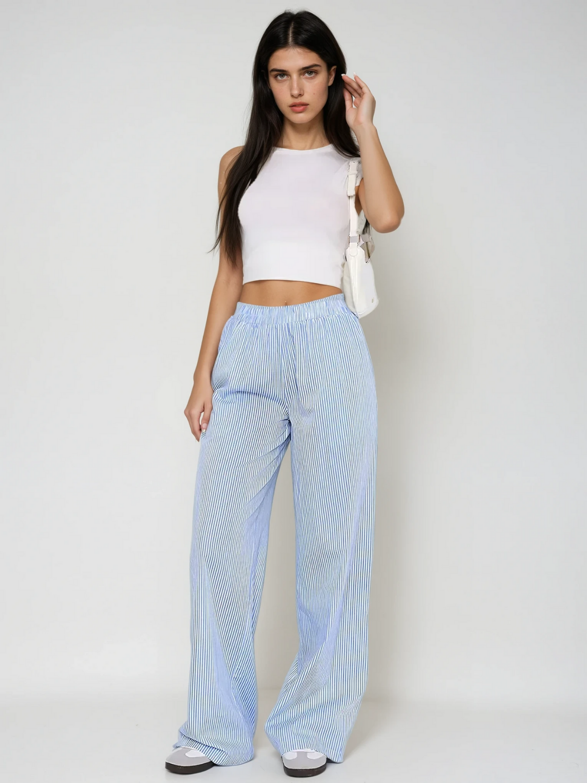 Maisie® | Elastic High Waist Wide Leg Striped Pants