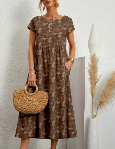 Emily™ - Chic O-neck Printed Dress with Pockets