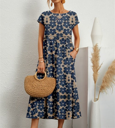 Emily™ - Chic O-neck Printed Dress with Pockets