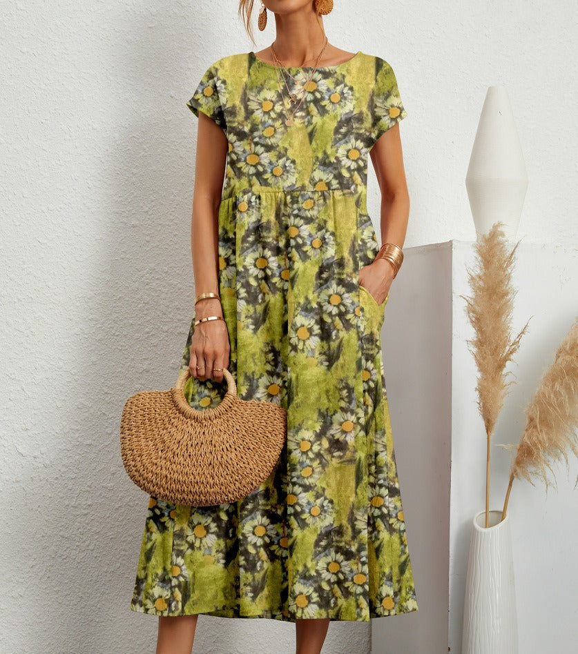 Emily™ - Chic O-neck Printed Dress with Pockets