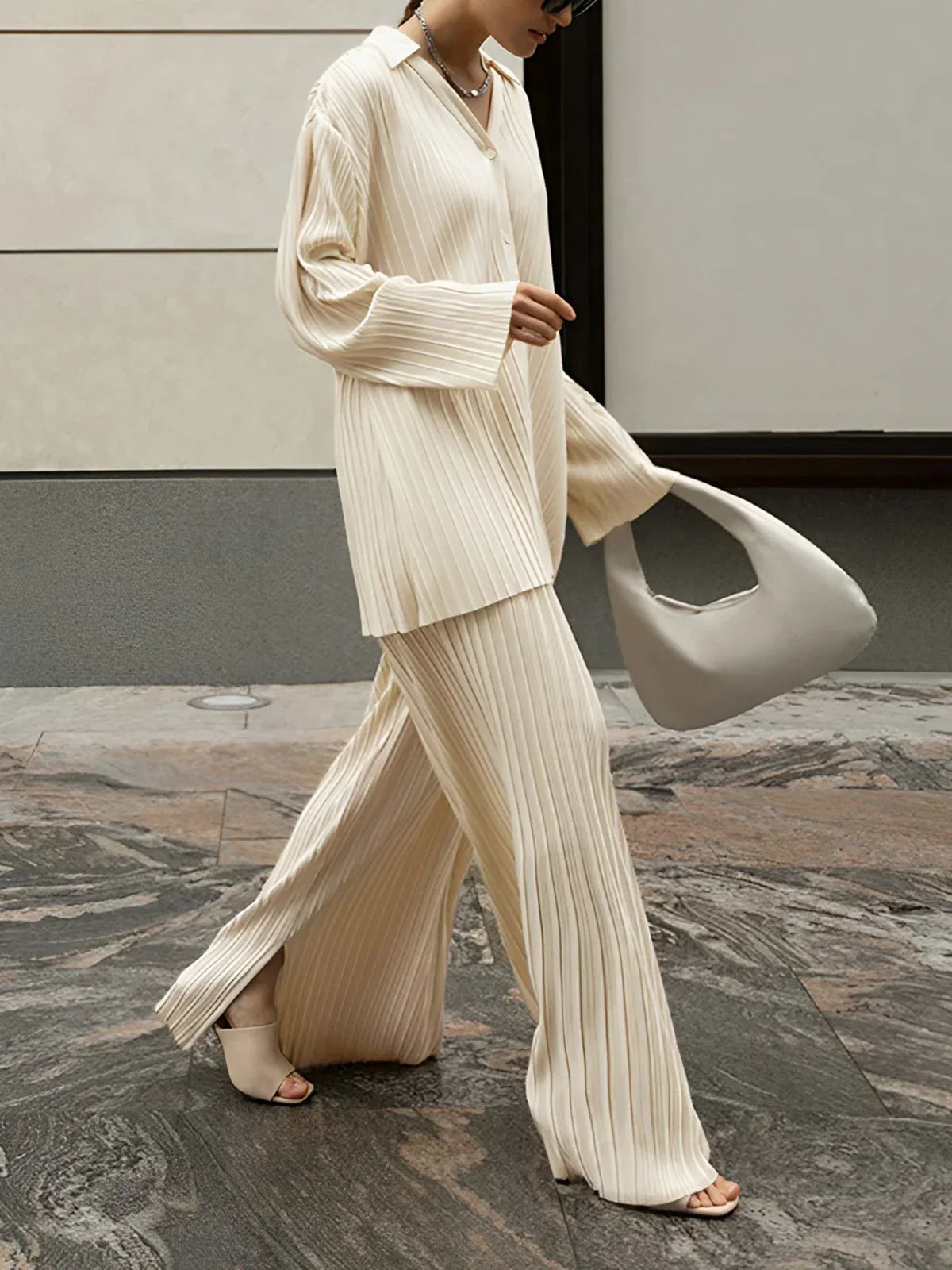 Natalia® | Oversized Leisure Pleat Pockets Two Piece Pants Set