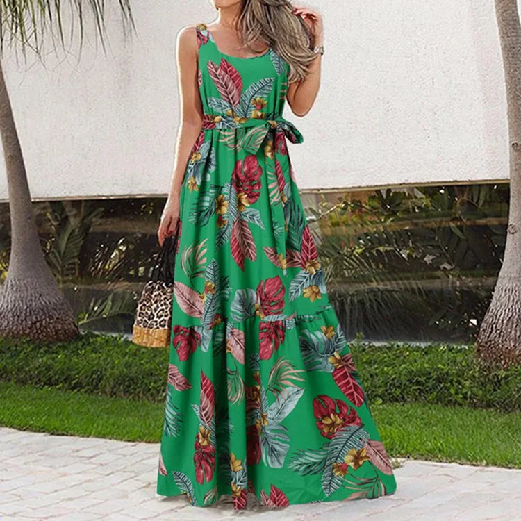 Elora™ – Floral Maxi Dress with Waist-Defining Tie