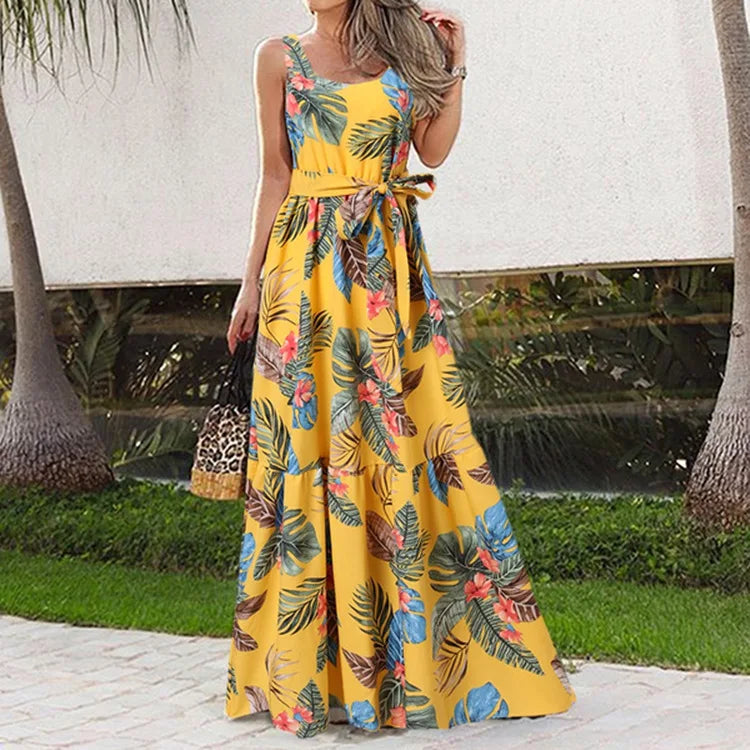 Elora™ – Floral Maxi Dress with Waist-Defining Tie