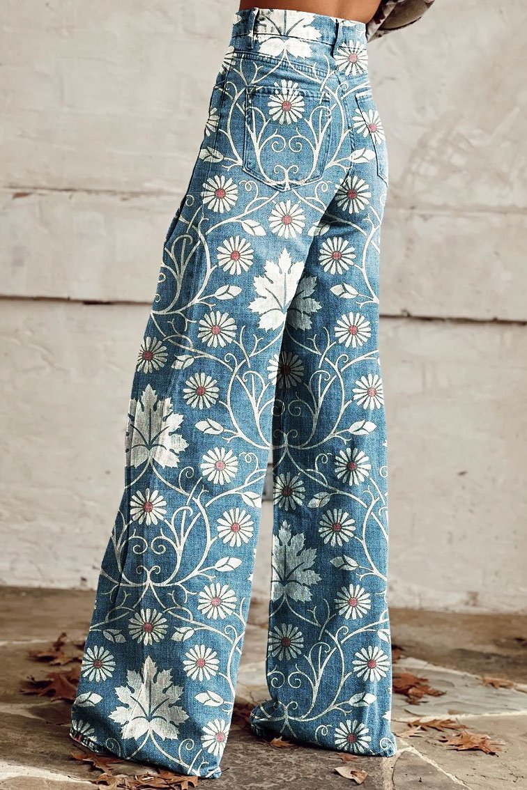Clarina™ | Vintage Daisy Bloom Wide Leg Pants